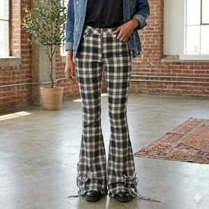 Forever 21 Black & White Plaid Flare Jeans